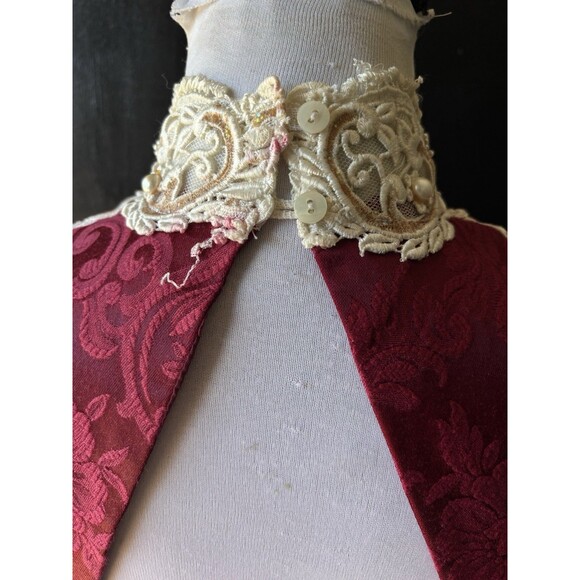 Vtg 80s Brocade Whimsigoth Lace Trim With Asymmetrical Blazer Sheath Dress Set 8 - Picture 6 of 16